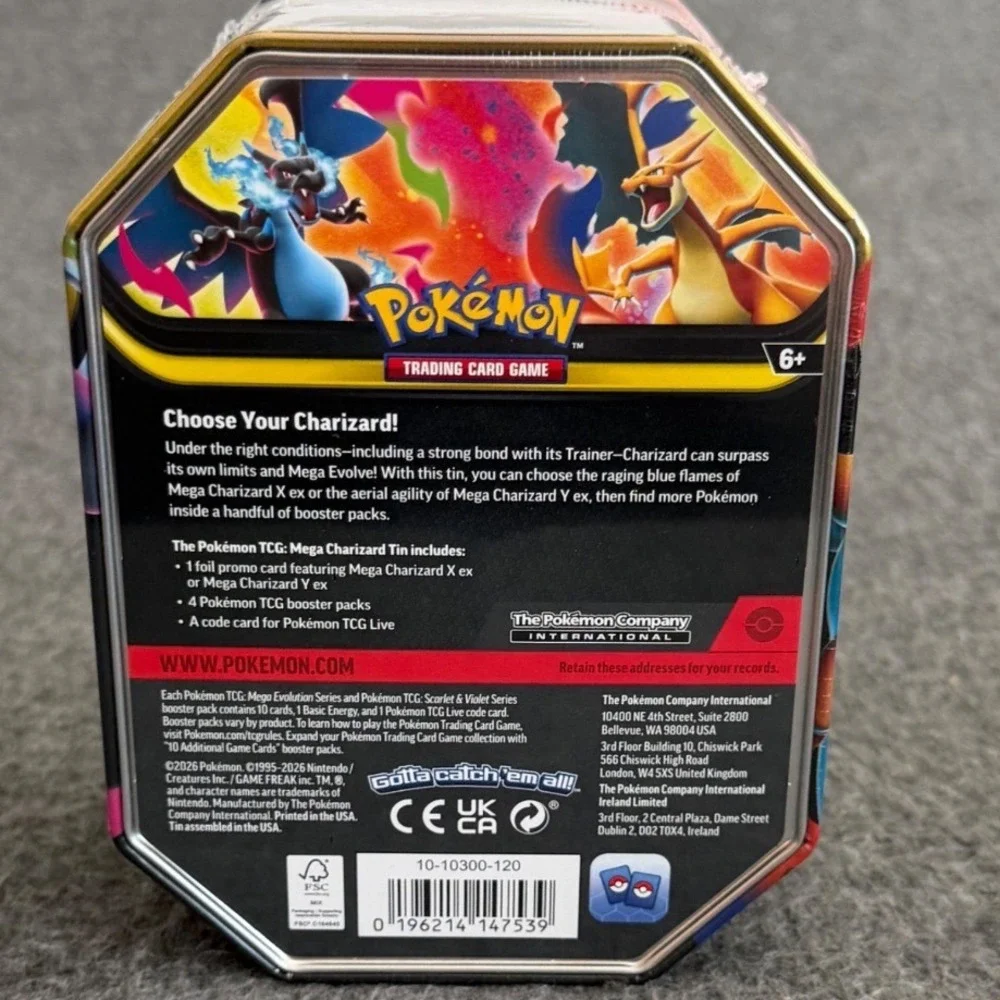 Pokemon TCG Mega Charizard Tin Mega Charizard Y ex Promo 4 Booster Packs Sealed
